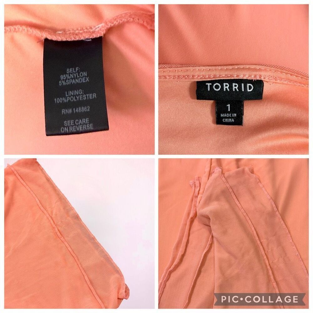 TorridâStretch Mesh & Challis Coral Crew Neck Flutter Sleeve Top Sz 1X - Picture 9 of 11